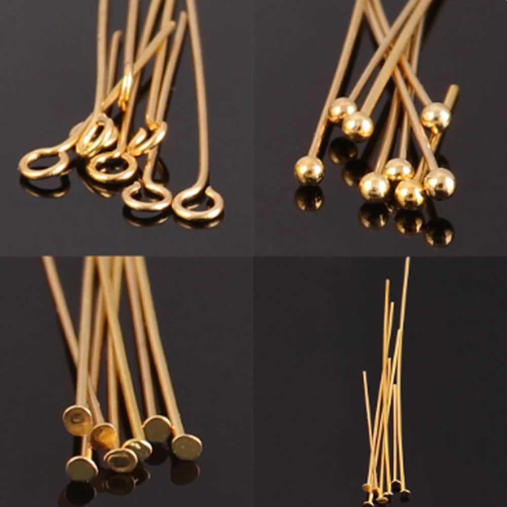 50-100pcs/lot Stainless Steel Head Pins Water Gold Plated Eye Flat Head Pins Ball Head Pins For DIY Jewelry Making Earrings