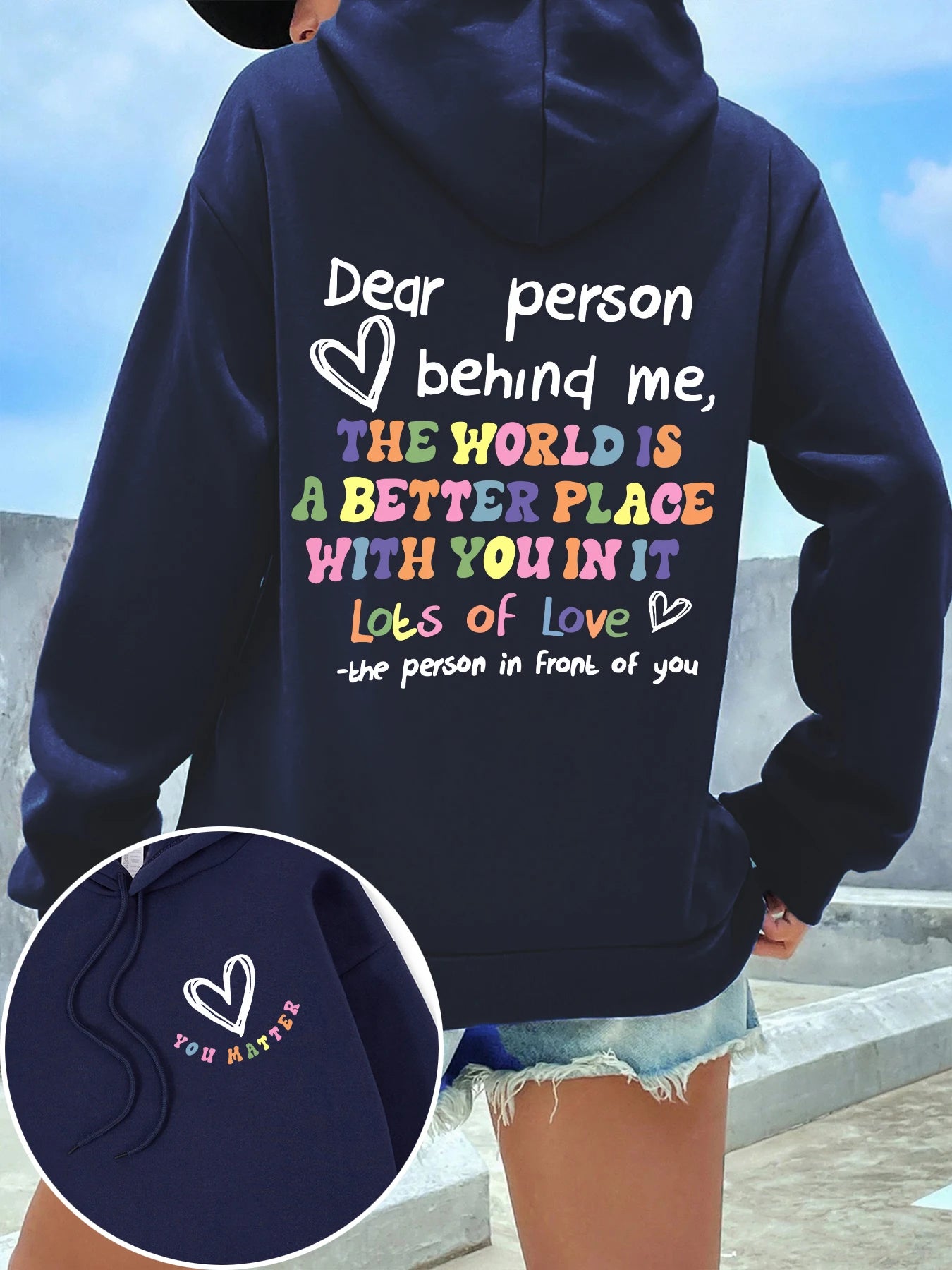 Dear Person Behind Me Print Plus Size Hoodies Woman's Colored Letters Basics Sweatshirt Fleece Autumn Clothes Warm Casual Tops