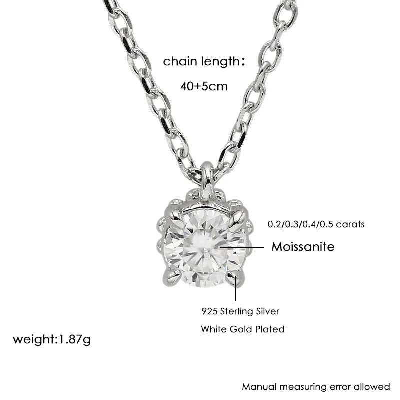 LAMOON Moissanite Necklace For Women Classic Elegant 4 Claws 925 Sterling Silver Gold Plated Fine Jewelry Wedding Accessories