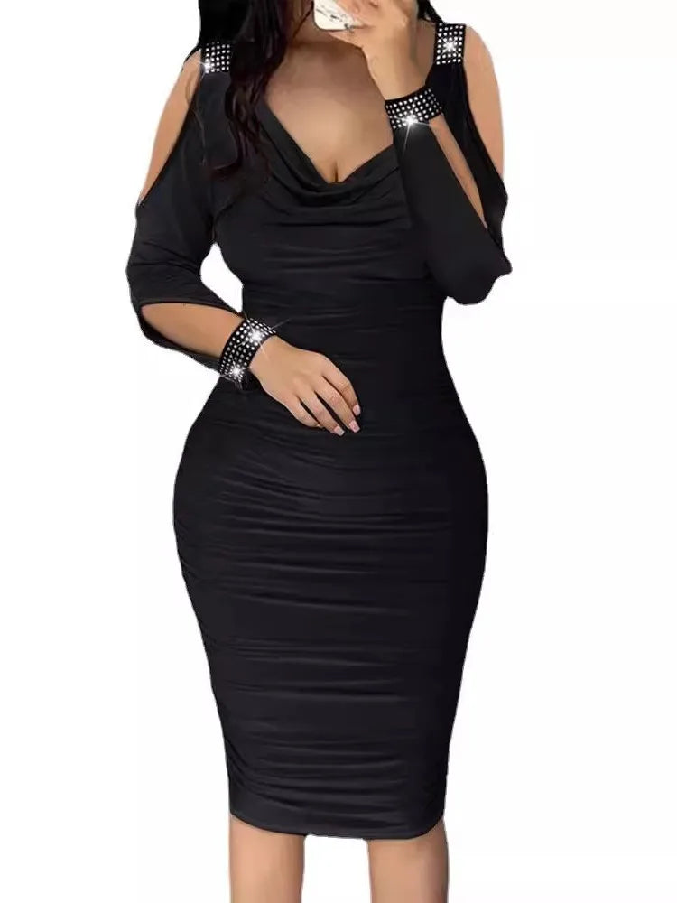 Fashion Elegant Dress For Women Sexy Bodycon Package Hip Off Shoulder Long Sleeve Party Dresses Summer V Neck New Women Clothes