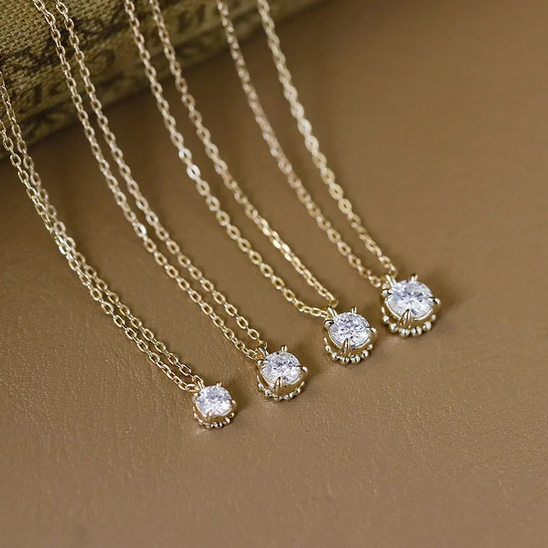 LAMOON Moissanite Necklace For Women Classic Elegant 4 Claws 925 Sterling Silver Gold Plated Fine Jewelry Wedding Accessories